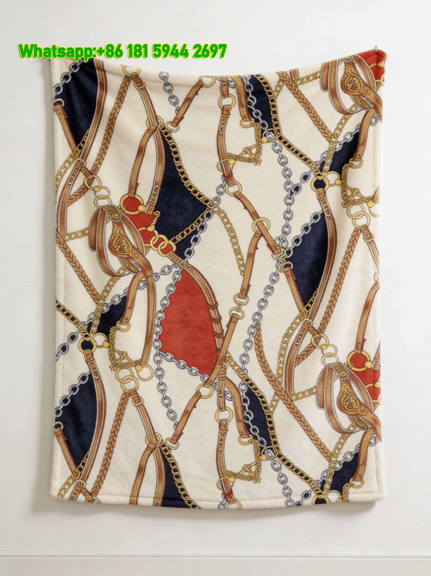 Hermès Luxury Equestrian Harness Chain Flannel Throw Blanket IMG_5234